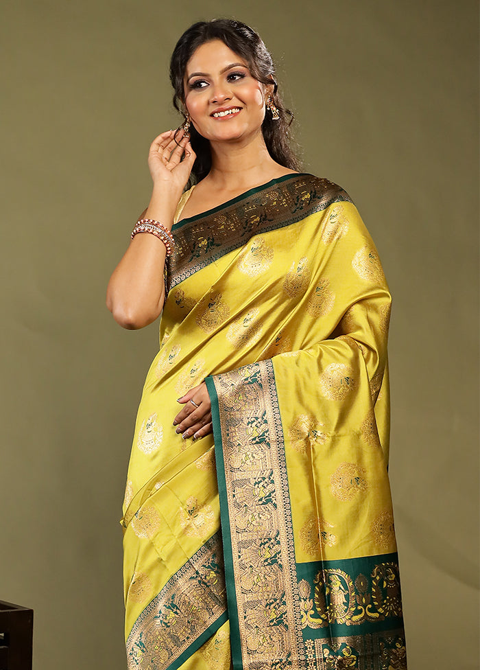 Green Baluchari Silk Saree With Blouse Piece