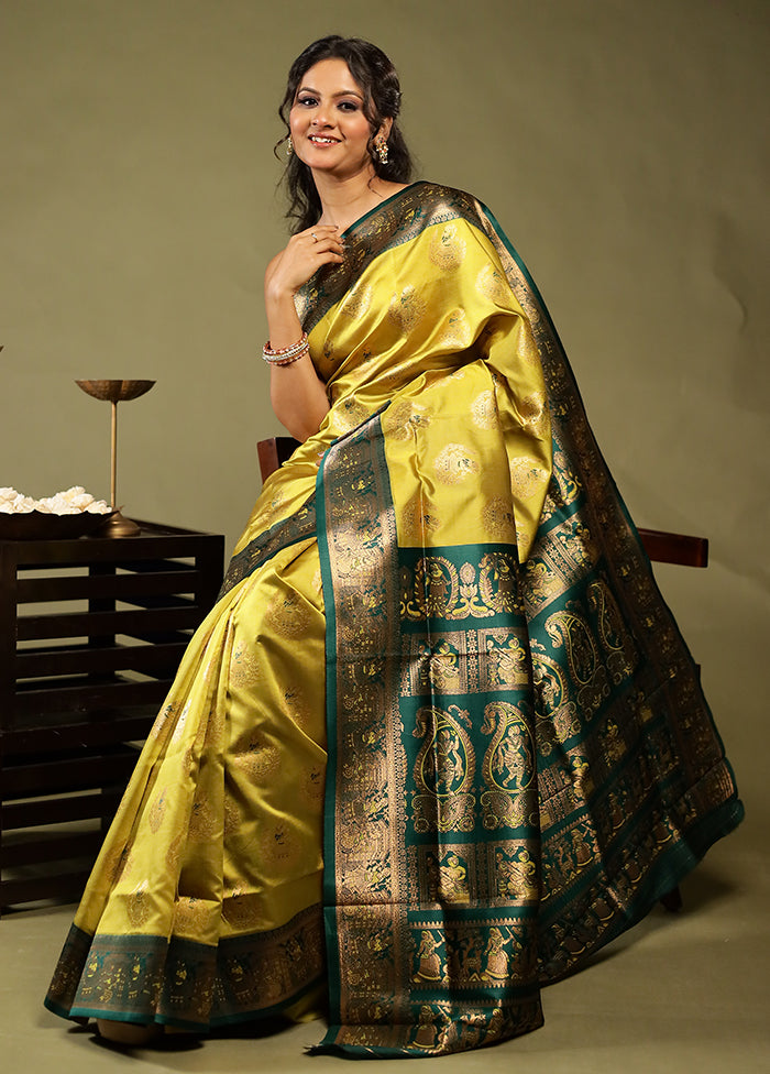 Green Baluchari Silk Saree With Blouse Piece