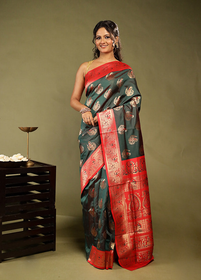 Green Baluchari Silk Saree With Blouse Piece