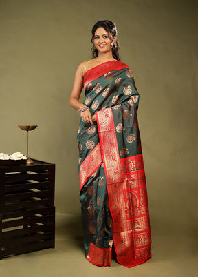 Green Baluchari Silk Saree With Blouse Piece