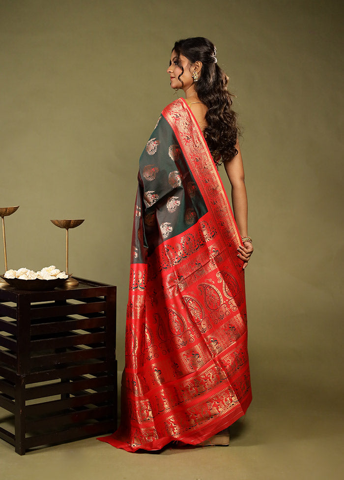 Green Baluchari Silk Saree With Blouse Piece