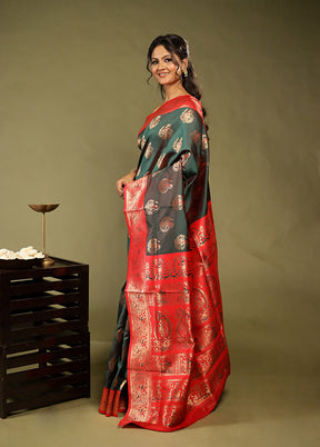 Green Baluchari Silk Saree With Blouse Piece