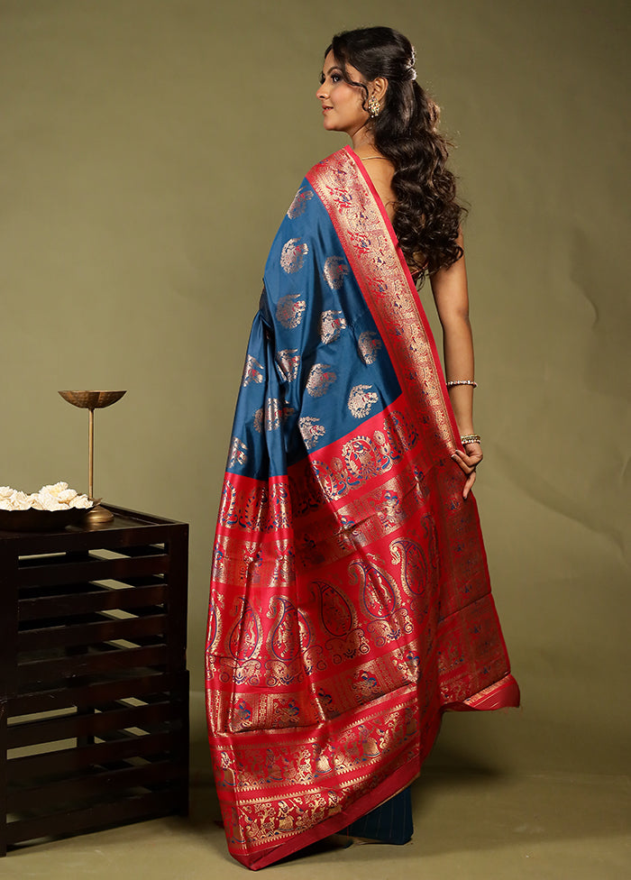 Blue Baluchari Silk Saree With Blouse Piece