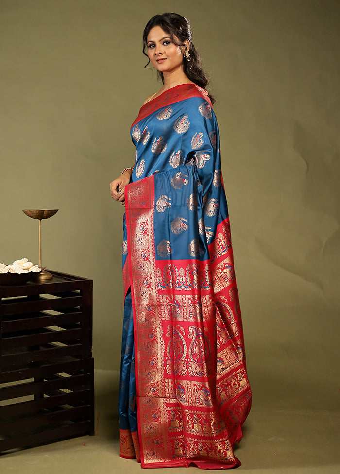 Blue Baluchari Silk Saree With Blouse Piece