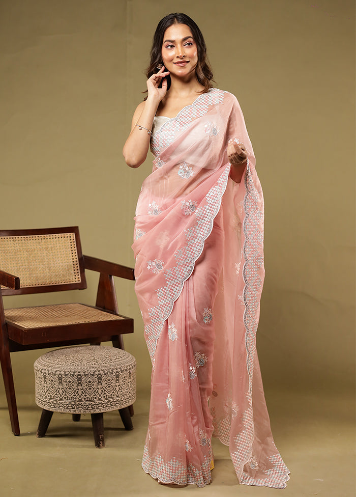 Pink Georgette Saree With Blouse Piece