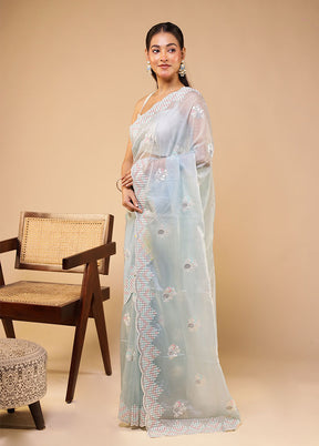 Blue Georgette Saree With Blouse Piece