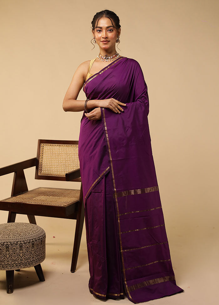 Purple Kanjivaram Silk Saree With Blouse Piece