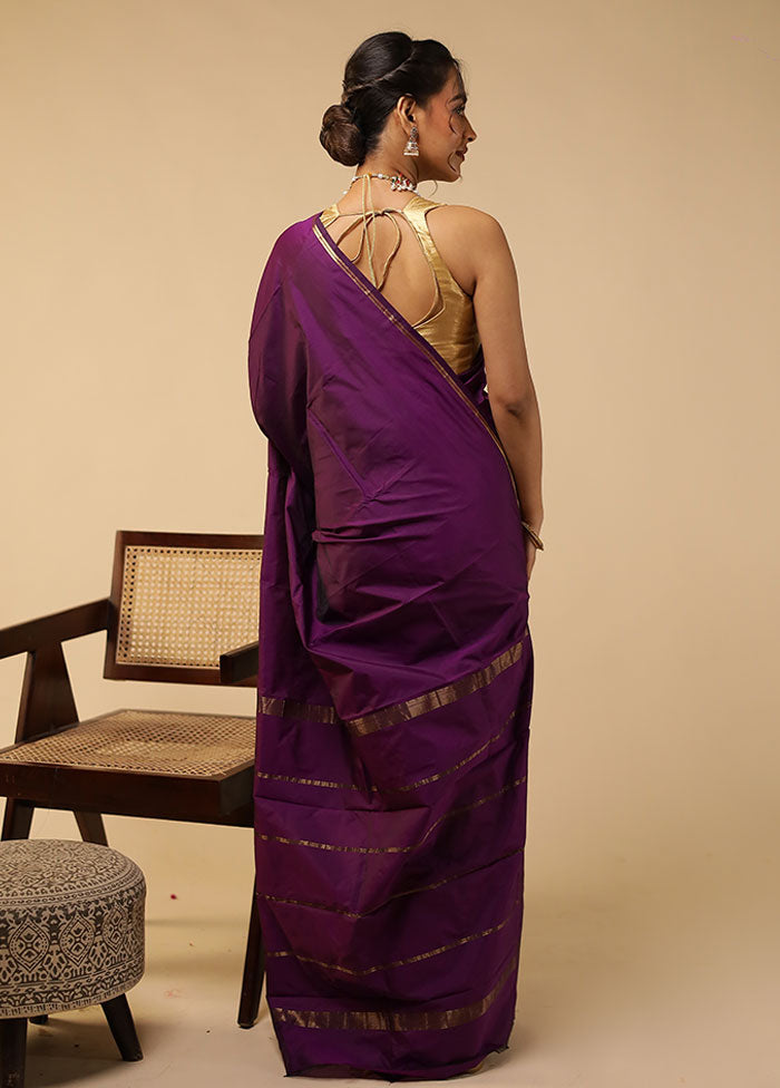 Purple Kanjivaram Silk Saree With Blouse Piece