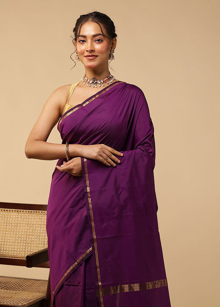 Purple Kanjivaram Silk Saree With Blouse Piece