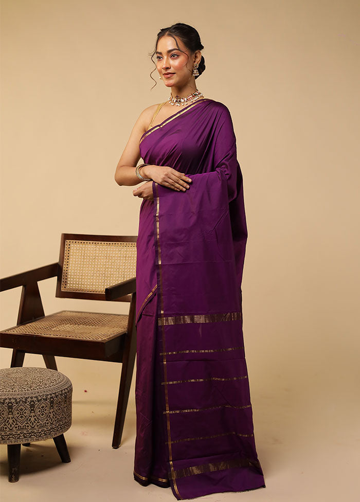 Purple Kanjivaram Silk Saree With Blouse Piece