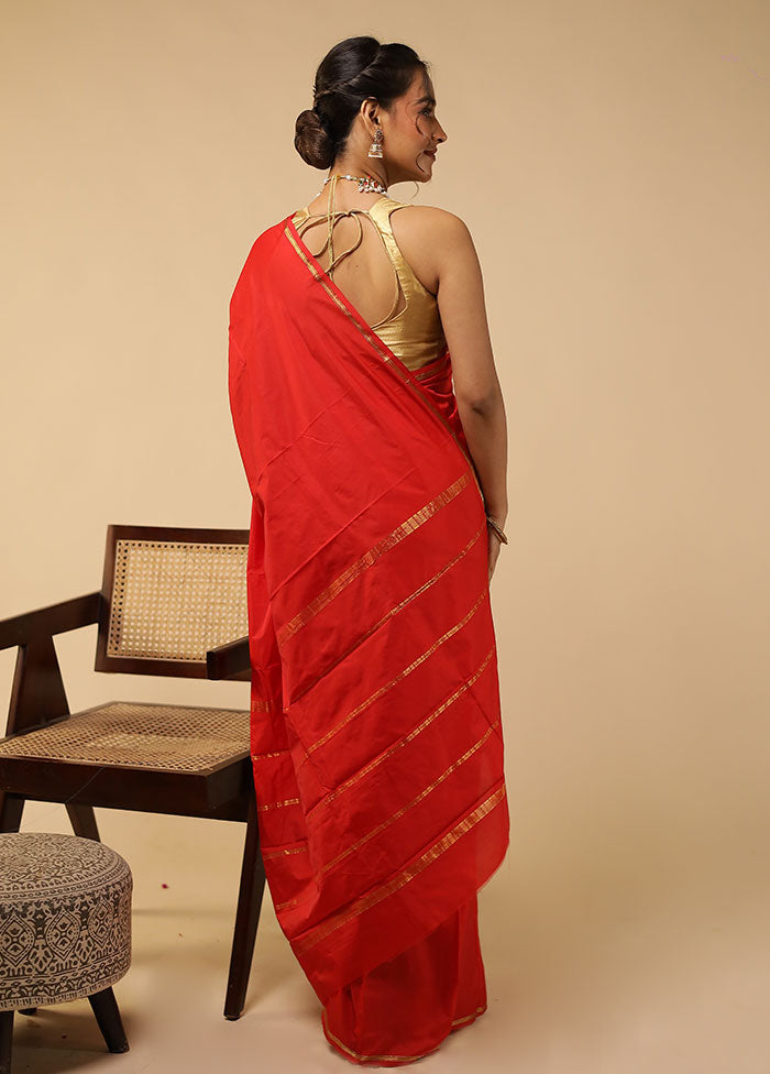 Red Kanjivaram Silk Saree With Blouse Piece