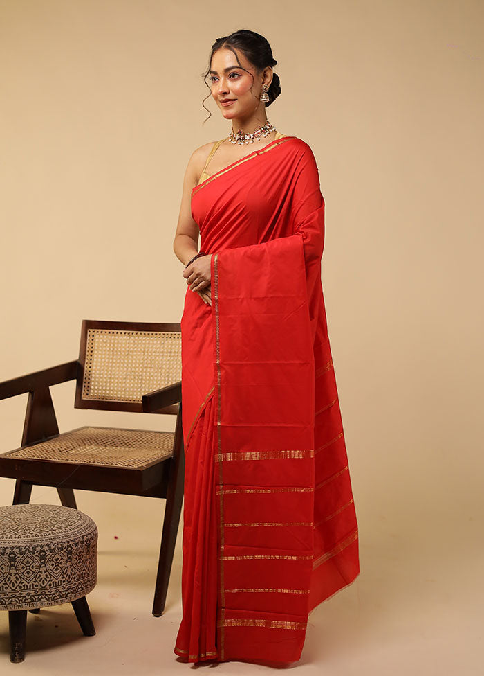 Red Kanjivaram Silk Saree With Blouse Piece