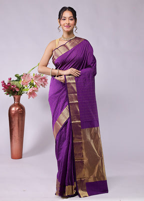 Purple Kanjivaram Silk Saree With Blouse Piece