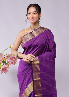 Purple Kanjivaram Silk Saree With Blouse Piece
