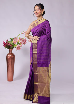 Purple Kanjivaram Silk Saree With Blouse Piece