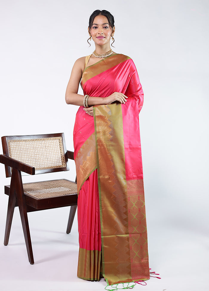 Pink Kanjivaram Silk Saree With Blouse Piece