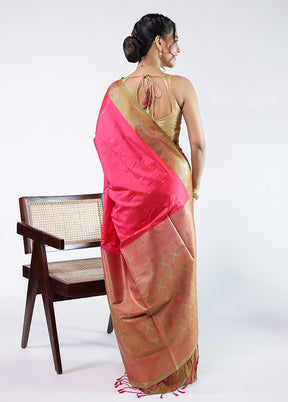 Pink Kanjivaram Silk Saree With Blouse Piece