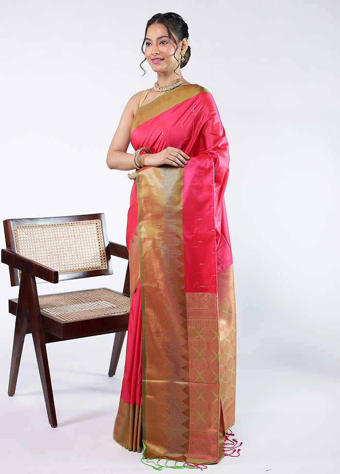 Pink Kanjivaram Silk Saree With Blouse Piece