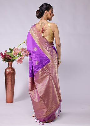 Purple Kanjivaram Silk Saree With Blouse Piece