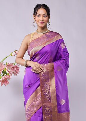 Purple Kanjivaram Silk Saree With Blouse Piece