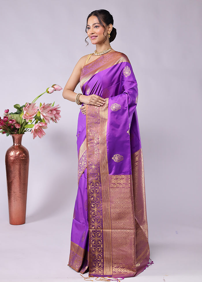 Purple Kanjivaram Silk Saree With Blouse Piece