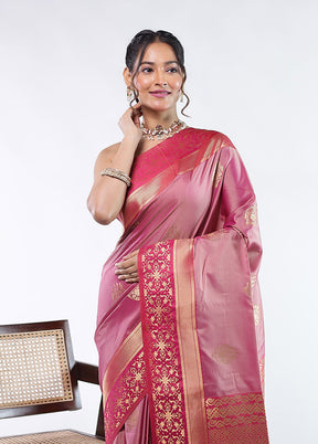 Pink Kanjivaram Silk Saree With Blouse Piece