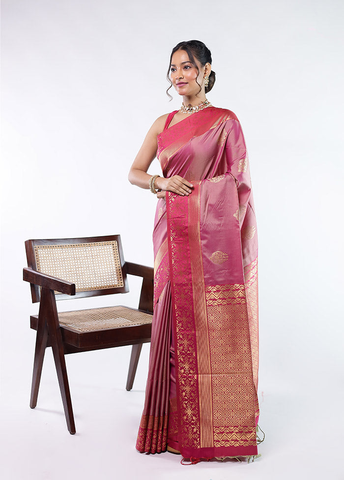 Pink Kanjivaram Silk Saree With Blouse Piece