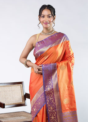 Orange Kanjivaram Silk Saree With Blouse Piece