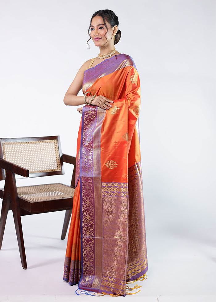 Orange Kanjivaram Silk Saree With Blouse Piece