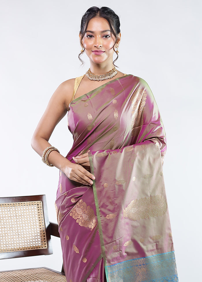 Purple Kanjivaram Silk Saree With Blouse Piece