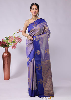 Blue Kanjivaram Silk Saree With Blouse Piece