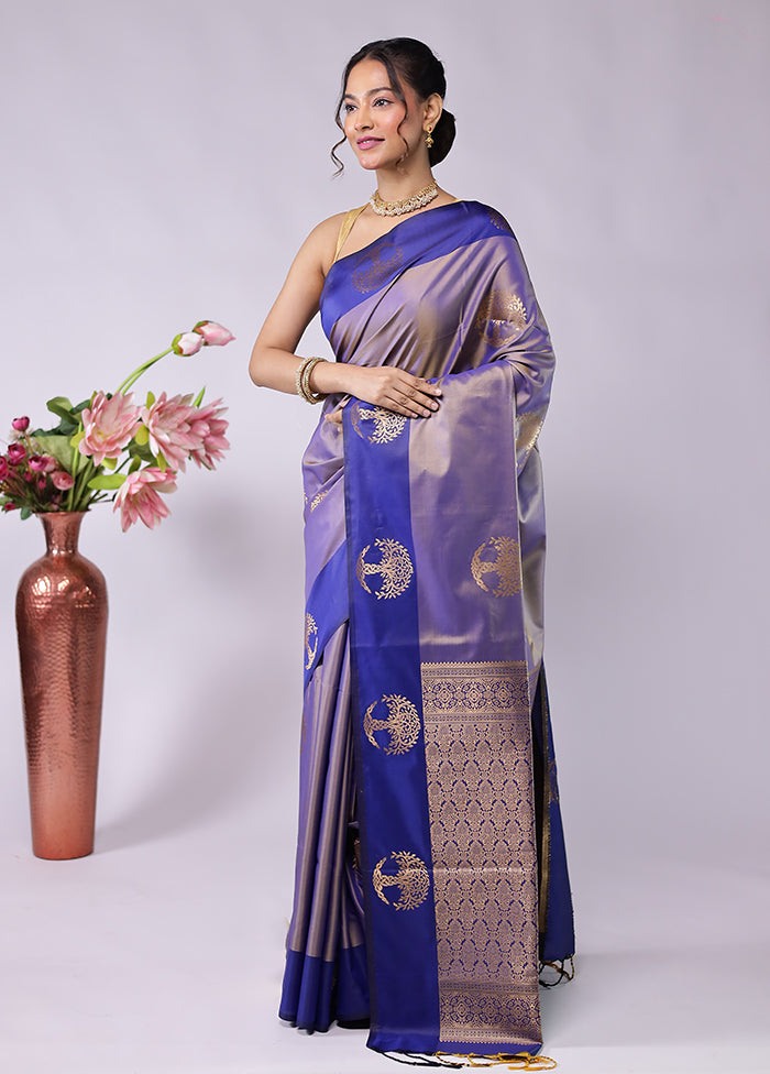 Blue Kanjivaram Silk Saree With Blouse Piece