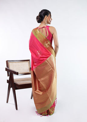 Pink Kanjivaram Silk Saree With Blouse Piece