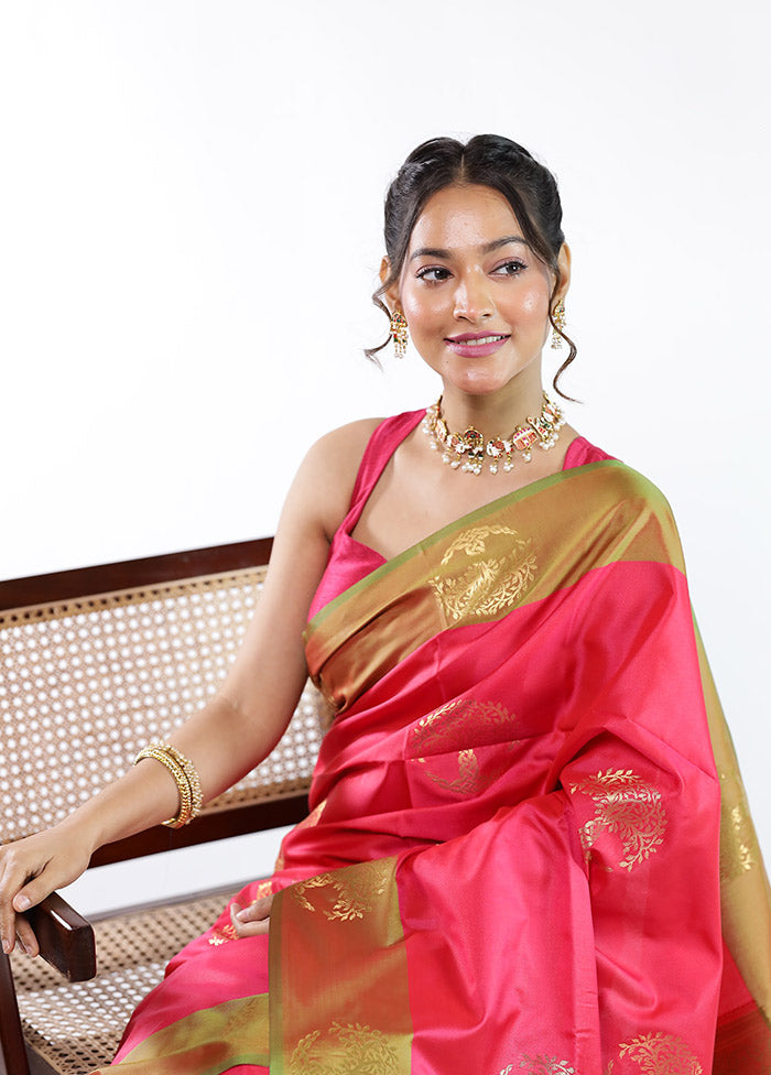 Pink Kanjivaram Silk Saree With Blouse Piece