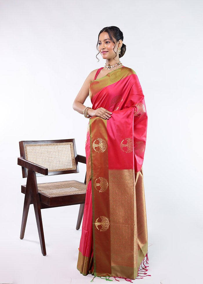 Pink Kanjivaram Silk Saree With Blouse Piece
