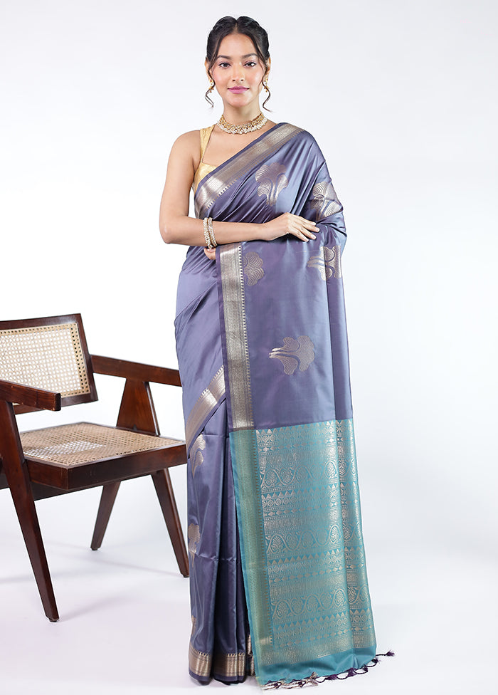 Purple Kanjivaram Silk Saree With Blouse Piece