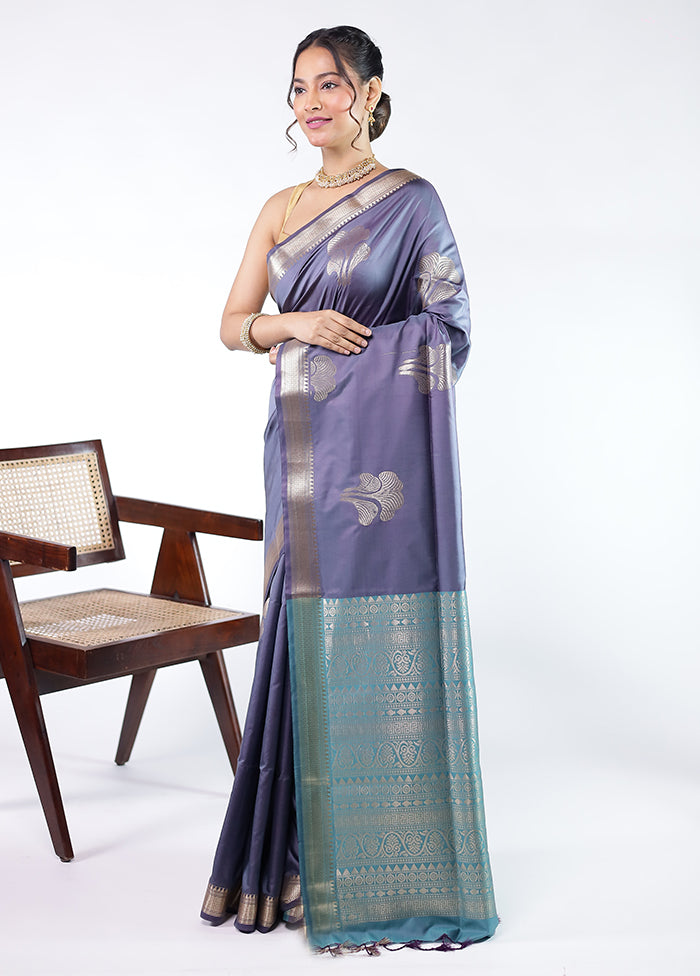 Purple Kanjivaram Silk Saree With Blouse Piece