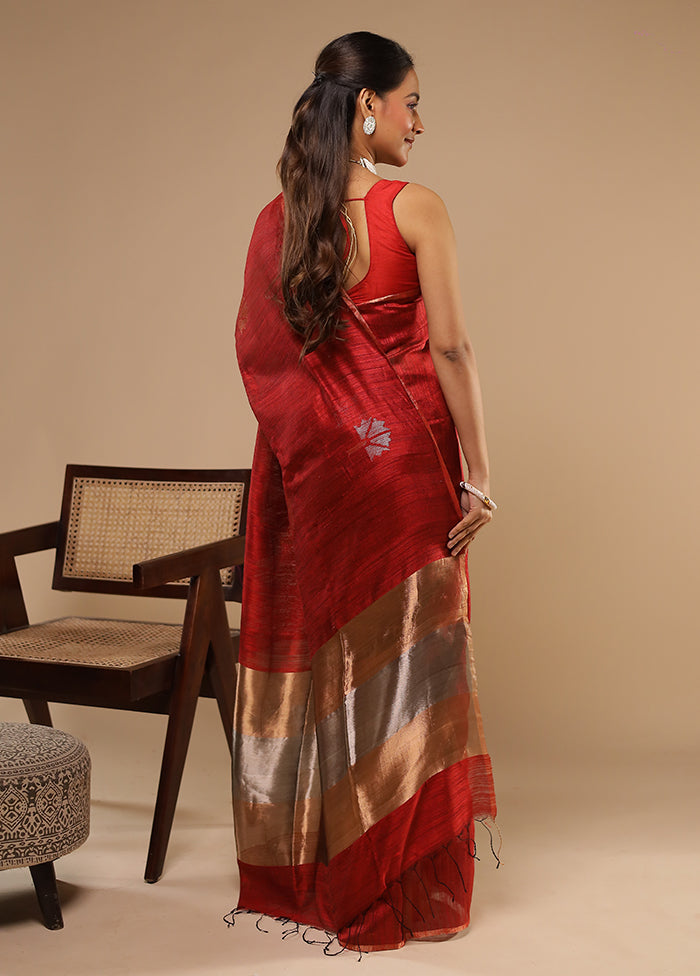 Red Handloom Matka Pure Silk Saree With Blouse Piece