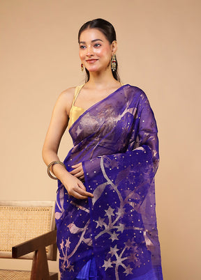 Blue Handloom Matka Pure Silk Saree With Blouse Piece