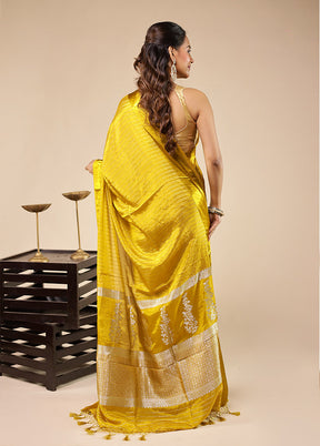 Yellow Dupion Silk Saree With Blouse Piece