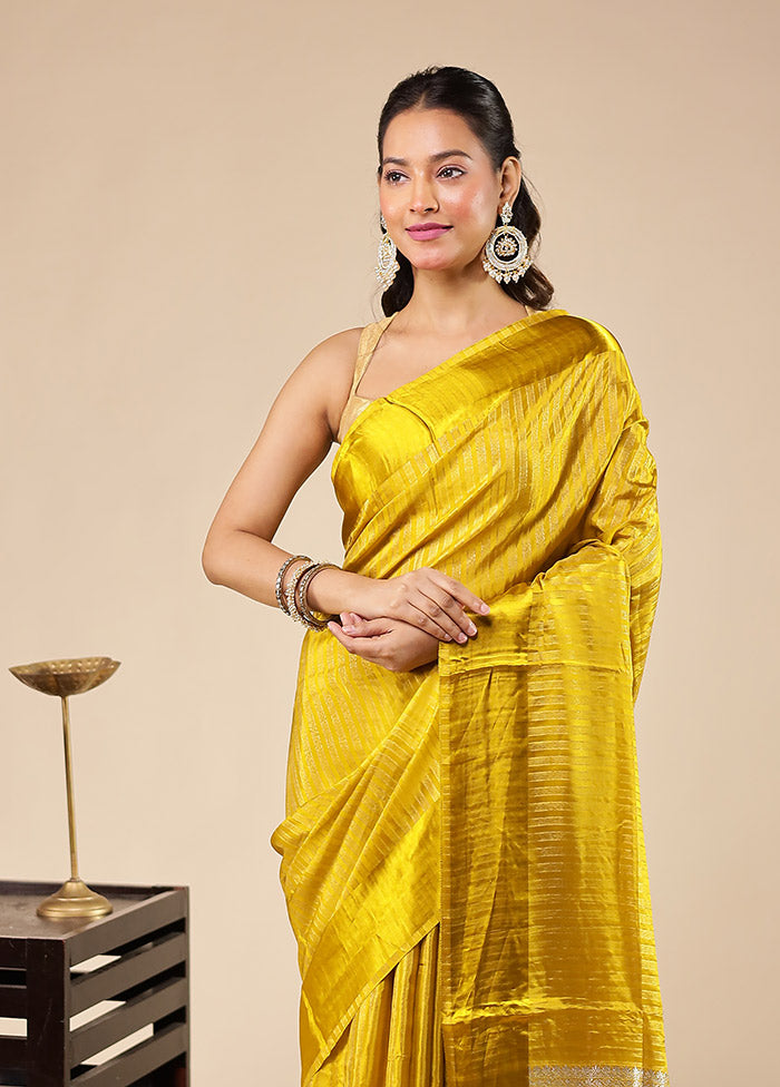 Yellow Dupion Silk Saree With Blouse Piece