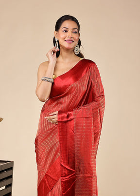 Red Dupion Silk Saree With Blouse Piece