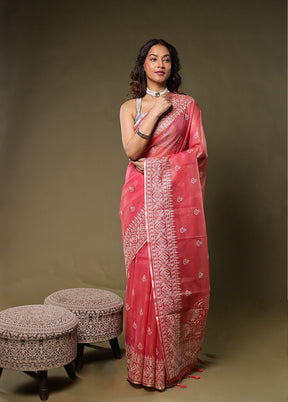 Pink Organza Saree With Blouse Piece