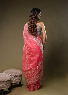 Pink Organza Saree With Blouse Piece