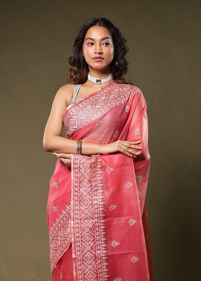Pink Organza Saree With Blouse Piece