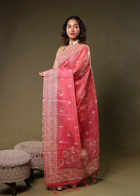 Pink Organza Saree With Blouse Piece