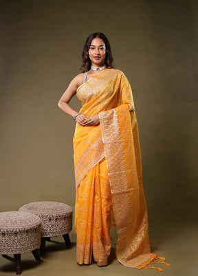 Yellow Organza Saree With Blouse Piece
