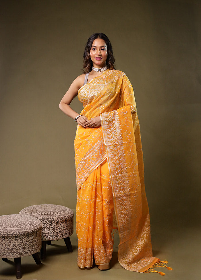 Yellow Organza Saree With Blouse Piece