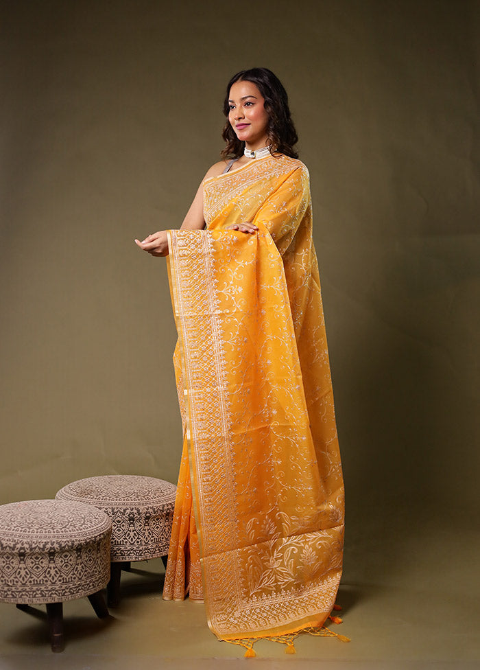 Yellow Organza Saree With Blouse Piece