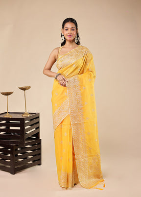 Yellow Organza Saree With Blouse Piece